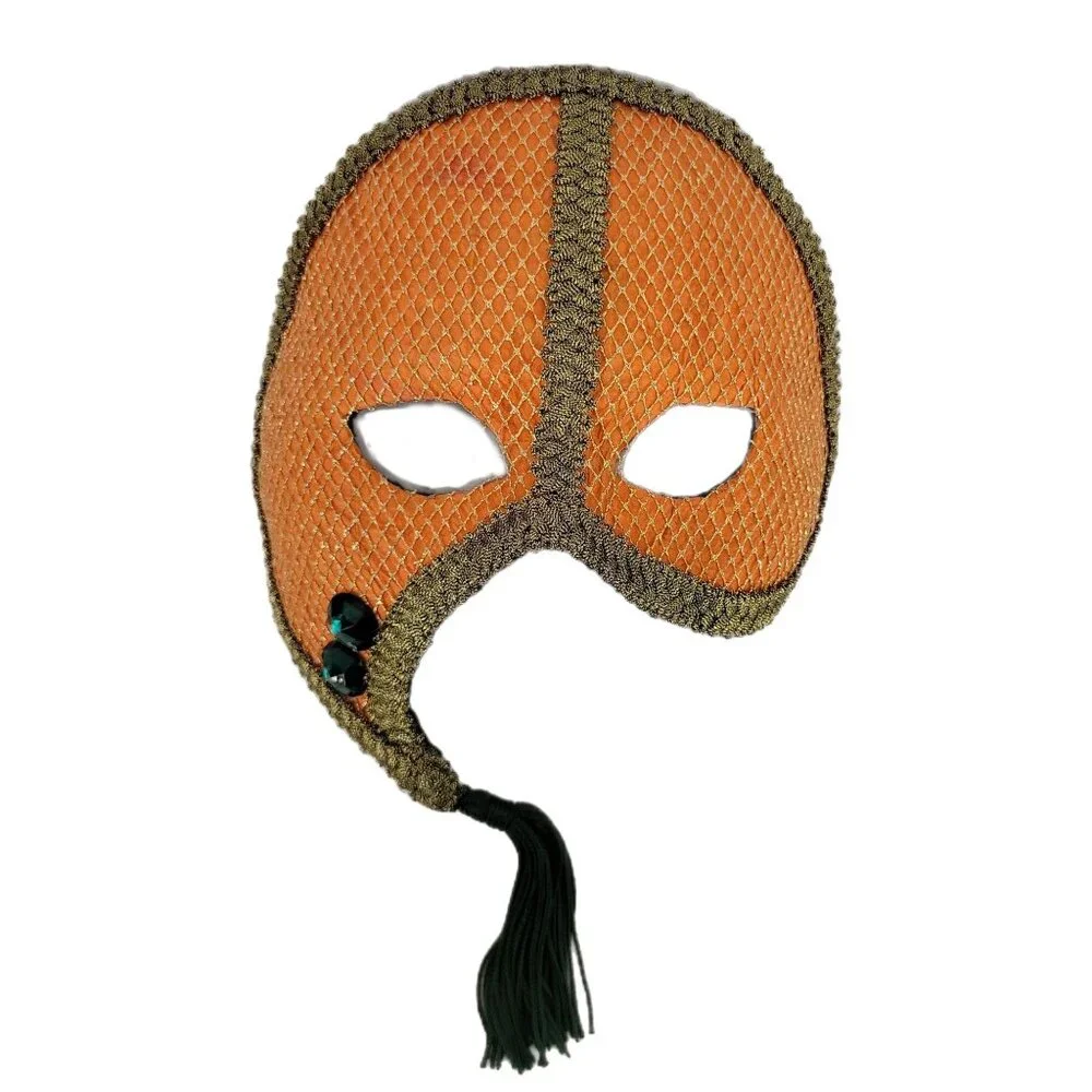 Costume Eye Mask Orange Ornate Masquerade Carnival Mardi Gras Vintage Handmade